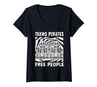 Femme Free Party Tekno 23 Système de sonorisation DJ Rave T-Shirt avec Col en V