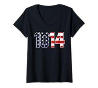Femme Freedom 1014 Drapeau américain Étoiles et Rayures T-Shirt avec Col en V