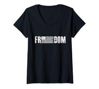 Femme Freedom Drapeau USA Happy 4th Juillet Fête de l'indépendance des États-Unis T-Shirt avec Col en V