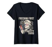 Femme Freedom First Safety Third Alexander Hamilton 4 Juillet T-Shirt avec Col en V