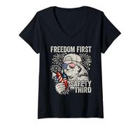 Femme Freedom First Safety Troisième Ben Franklin Funny 4 Juillet T-Shirt avec Col en V