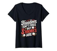 Femme Freedom is Not Free But S'mores are 4th of July Camping T-Shirt avec Col en V