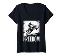 Femme Freedom Motoneige Rider Extreme Winter Art T-Shirt avec Col en V