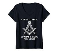 Femme Freemason Strive to Excel Compas carré Motif Franc-maçonnerie T-Shirt avec Col en V
