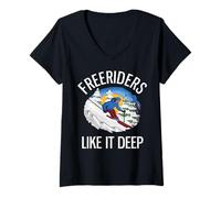 Femme Freeride Amusant Freeride Ski Alpin Freeriders Like It Deep T-Shirt avec Col en V