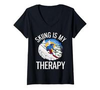 Femme Freeride Funny Alpine Ski is My Therapy T-Shirt avec Col en V