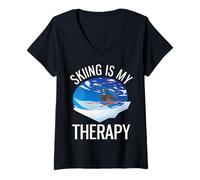 Femme Freeride Funny Alpine Ski is My Therapy T-Shirt avec Col en V