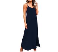 Femme Freizeitkleid aus Strickstoff mit V Ausschnitt, Seitenschlitz, leichtes Sommer Outfit, Locker Abendlook für Urlaub Alltag Freizeit Strandnähe Stadtbummel und Abendlook, bleu marine, XXL