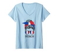 Femme French Girl French Heritage France Flag T-Shirt avec Col en V