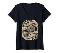 Femme French Horn Musical Notes Classical Orchestra T-Shirt avec Col en V