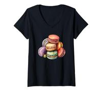 Femme French Macaron Design Womens Baking Graphic for Mom T-Shirt avec Col en V