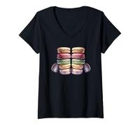 Femme French Macaron Graphic Art for Women Girl and Baking Teacher T-Shirt avec Col en V