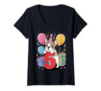 Femme Frenchie Dog 5e anniversaire enfants 5 ans 5 ans bouledogue français T-Shirt avec Col en V