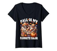 Femme Frenchie Dog Mom Saying for Women Fall is My Favorite Color T-Shirt avec Col en V