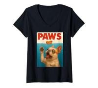 Femme Frenchie Paws Chasing Hot Dog Art Funky Bouledogue français T-Shirt avec Col en V