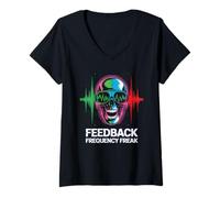 Femme Fréquence de Feedback Freak Punk Rock Music T-Shirt avec Col en V