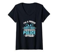 Femme Frère Fier d'un Officier de Police génial T-Shirt avec Col en V