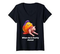 Femme Freshly Shaved Pussy Meme Cat Meme Hilarious Adult Joke T-Shirt avec Col en V