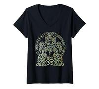 Femme Freya Goddess Freyja Viking Norse Mythology Celtic Vintage T-Shirt avec Col en V
