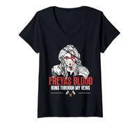 Femme Freyas Blood Runs Through My Veins Frigg Mythologie Nordique T-Shirt avec Col en V