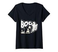 Femme Friandise Halloween Boo Ghosts T-Shirt avec Col en V