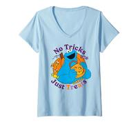 Femme Friandise rétro et Amusante avec des Biscuits et des Monstres pour Halloween de Sesame Street T-Shirt avec Col en V