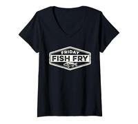 Femme Friday Fish Friday Fish Trip Carême T-Shirt avec Col en V