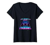 Femme FRIEDEL - Level UP avec Controller: Veut Juste Jouer T-Shirt avec Col en V
