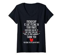 Femme Friendship is Like Peeing in Your Pants Heart Best Freind T-Shirt avec Col en V