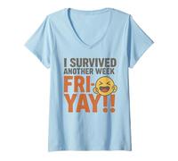 Femme Friyay I Survived Another Week - Drôle de Week-End Sarcastique T-Shirt avec Col en V