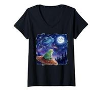 Femme Frog Howling at The Moon Night Sky Animal Art T-Shirt avec Col en V