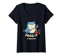 Femme Frog It and Move on Fil à Crochet Amusant Cadeau Artisanal T-Shirt avec Col en V