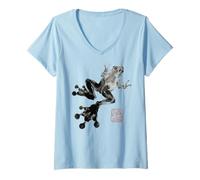 Femme Frog Japanese Ink Wash Traditional Asian Art T-Shirt avec Col en V
