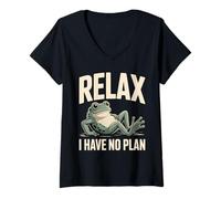 Femme Frog Relax Je n'ai Aucun Plan T-Shirt avec Col en V