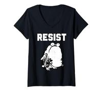 Femme Frog Resist Portland Activist Drôle Bizarre Cool Protestation Art T-Shirt avec Col en V