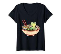 Femme Frog Whisperer Ramen Eater Grenouille Crapaud Têtard Amphibien T-Shirt avec Col en V