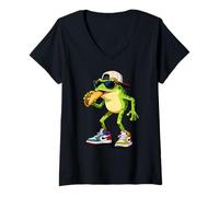 Femme Frogs Amphibian Kids, Eating Taco Funny Frog T-Shirt avec Col en V