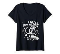 Femme from Miss to Mrs Bague de fiançailles pour Enterrement de Vie de Jeune Fille T-Shirt avec Col en V