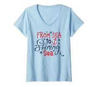 Femme From Sea To Shining Sea 4th of Juillet USA Independence Day T-Shirt avec Col en V