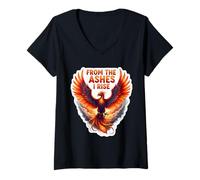Femme From The Ashes I Rise Phoenix Fire Bird Motivation T-Shirt avec Col en V