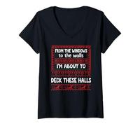 Femme from The Windows to The Walls Christmas Sign Deck The Halls T-Shirt avec Col en V