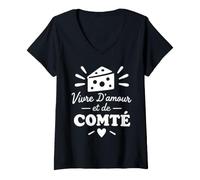Femme Fromage Comté Vivre d'amour et de Comté T-Shirt avec Col en V
