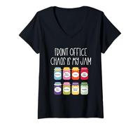Femme Front Office Chaos is My Jam School Secrétaire et Personnel de Bureau T-Shirt avec Col en V
