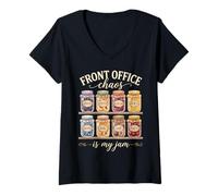 Femme Front Office Chaos is My Jam School Secretary Administration T-Shirt avec Col en V
