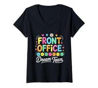 Femme Front Office Squad Dream Team, Enseignants Amusants pour la rentrée Scolaire T-Shirt avec Col en V