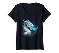 Femme Frost Dragon Ice Flame Bête Fantastique Mythique Cold Fire T-Shirt avec Col en V