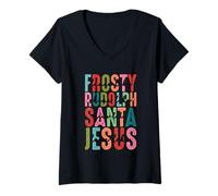 Femme Frosty Rudolph Santa Jesus Believe T-Shirt avec Col en V