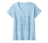Femme Fruit of The Spirit - Foi chrétienne - Design rétro avec Verset biblique T-Shirt avec Col en V