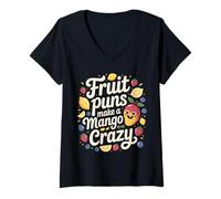 Femme Fruit Puns Make A Mango Crazy Blague Idiote Tropicale |- T-Shirt avec Col en V