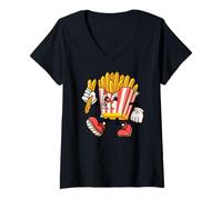 Femme Fryday Everyday Retro Foodie, Funny French Fries T-Shirt avec Col en V